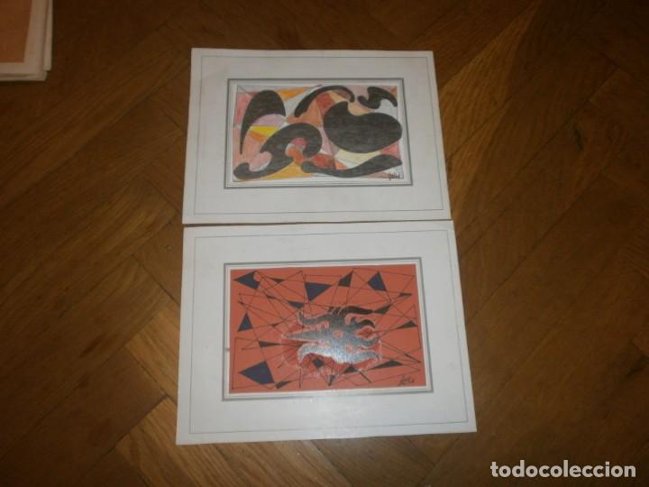 Art: pareja de dibujos abstractos sobre cartulina firmado Luis 04 - medida 24 X 18 cm. hueco 16X10.5 cm.
