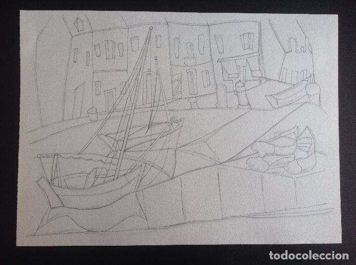 Arte: An&oacute;nimo. Barcas en el puerto. Ocasi&oacute;n. - Foto 1