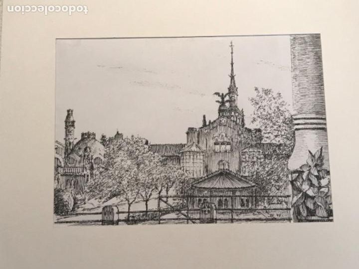 Arte: DIBUJO A TINTA , VISTA DEL HOSPITAL DE SANT PAU BARCELONA.