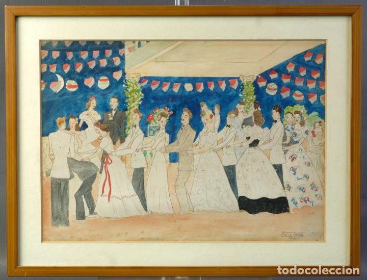 Kunst: Dibujo Verbena de San Pedro firmado M&ordf;Teresa Oliver Ribalta 1946