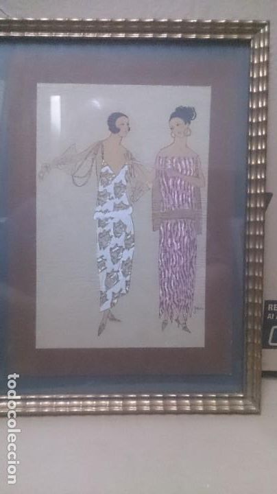 Arte: Maravilloso dibujo (. ART. DECO. ) antiguo de moda enmarcado