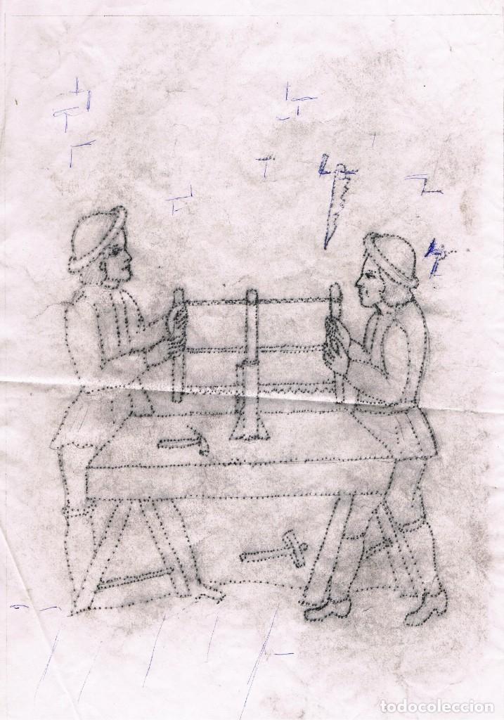 Arte: DOS ANTIGUOS DIBUJOS PARA CERAMICA, CALCO PUNZONADO. MOTIVOS: PROFESIONES