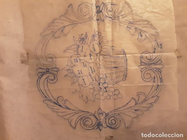 Arte: Dibujo sobre calco punzonado, para cer&aacute;mica. Cesto con frutas