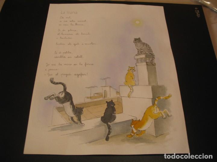 Art: POEMA Y DIBUJO ORIGINAL LA LLUNA , EN CATAL&Aacute;N , CON GATOS 32X24 SIN FIRMA