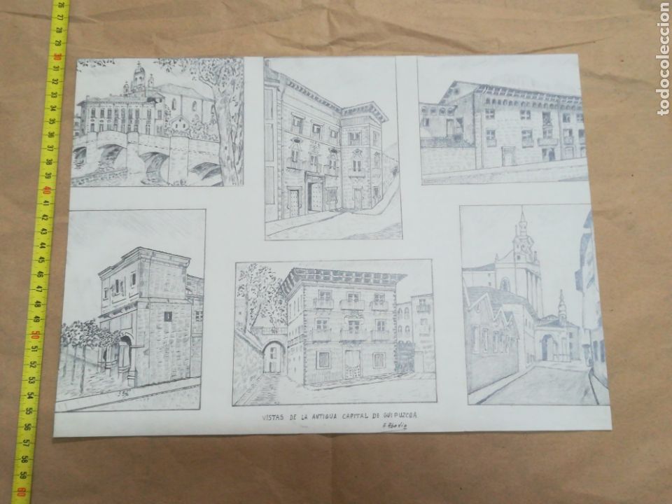 Art: Cartulina a l&aacute;piz, vistas antigua capital de Guip&uacute;zcoa a. Abadia