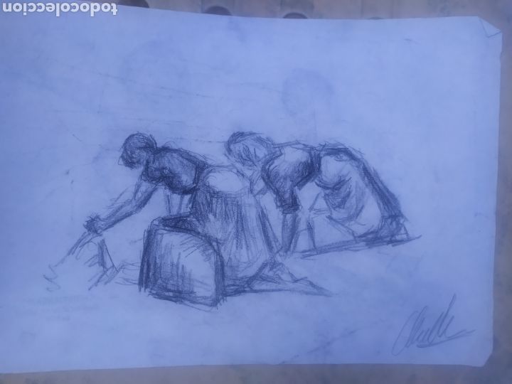 Arte: Haciendo la colada /ni&ntilde;os jugando (original) - Foto 2