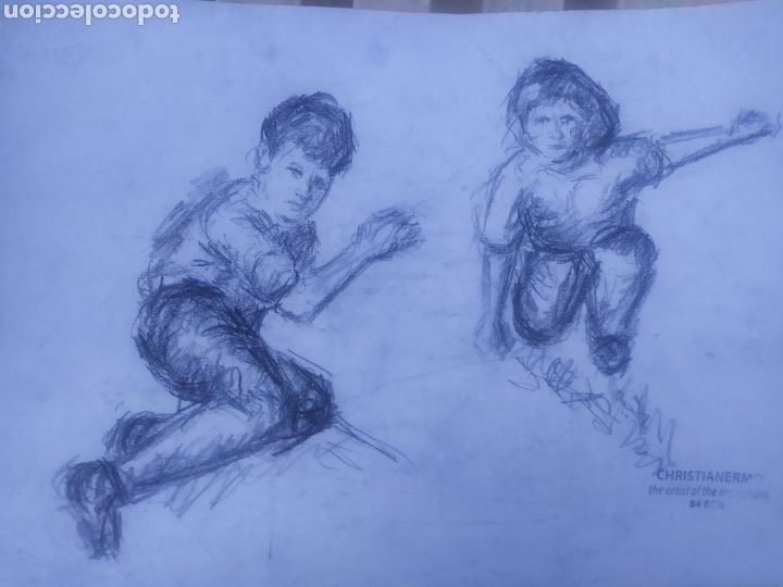 Arte: Haciendo la colada /ni&ntilde;os jugando (original) - Foto 3