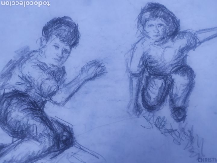 Arte: Haciendo la colada /ni&ntilde;os jugando (original) - Foto 4
