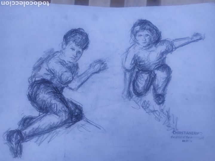 Arte: Haciendo la colada /ni&ntilde;os jugando (original) - Foto 5