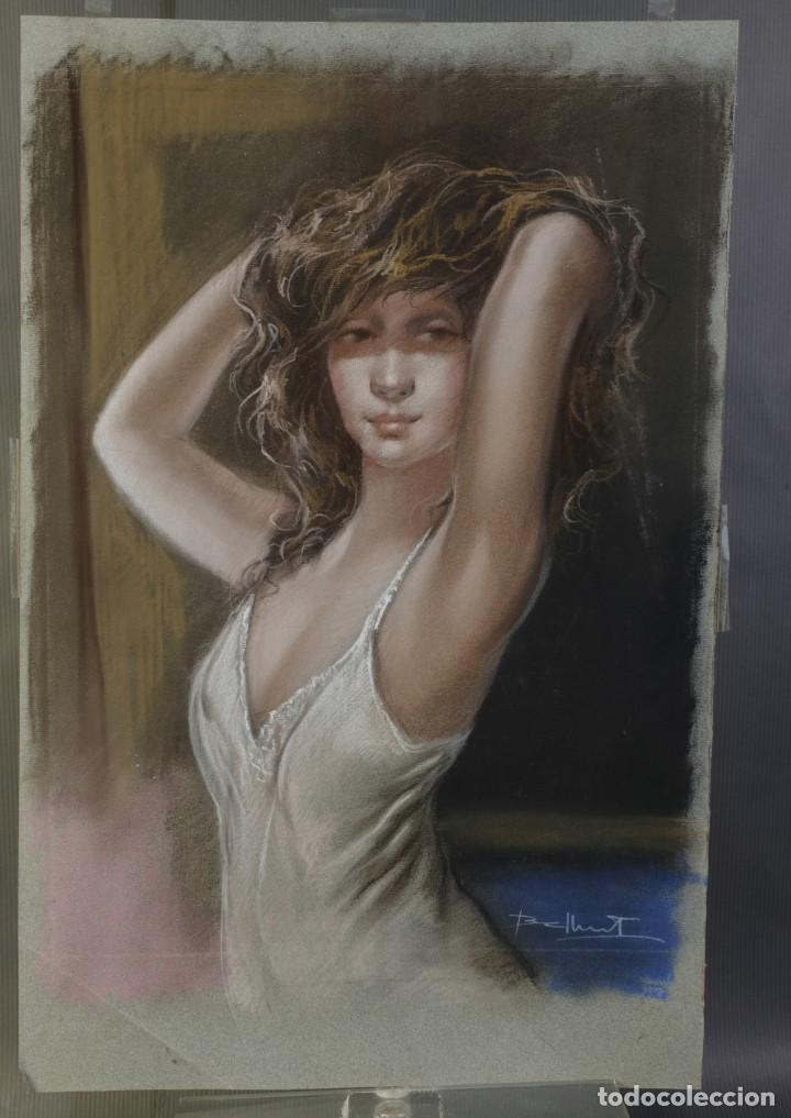 Arte: Dibujo pastel sobre papel Retrato de Joven firma ilegible