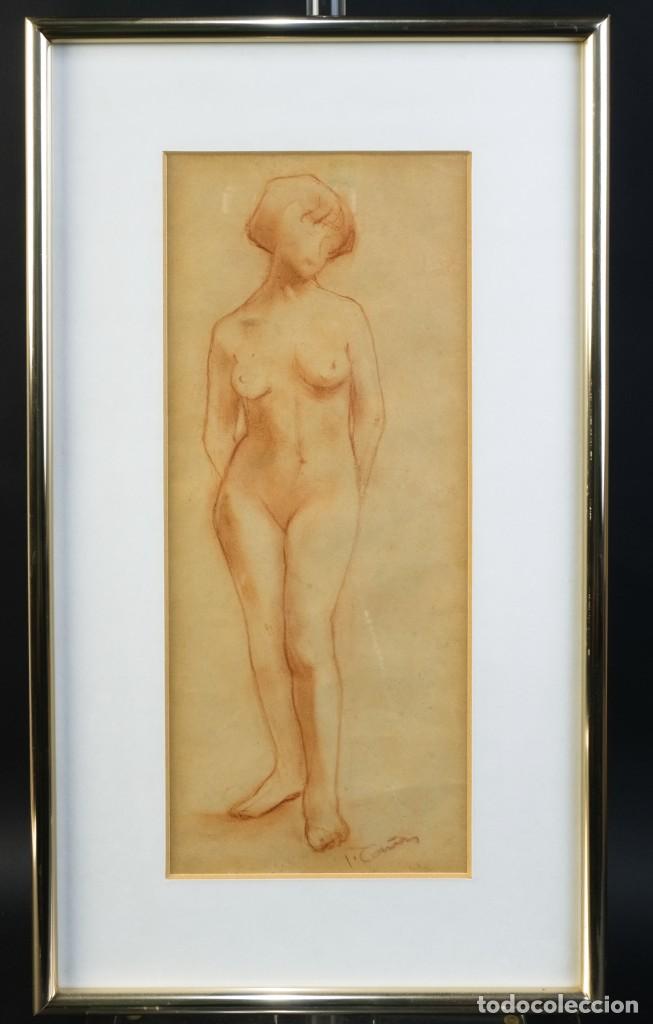 Kunst: Sanguina sobre papel Desnudo femenino firmado I.Ca&ntilde;as