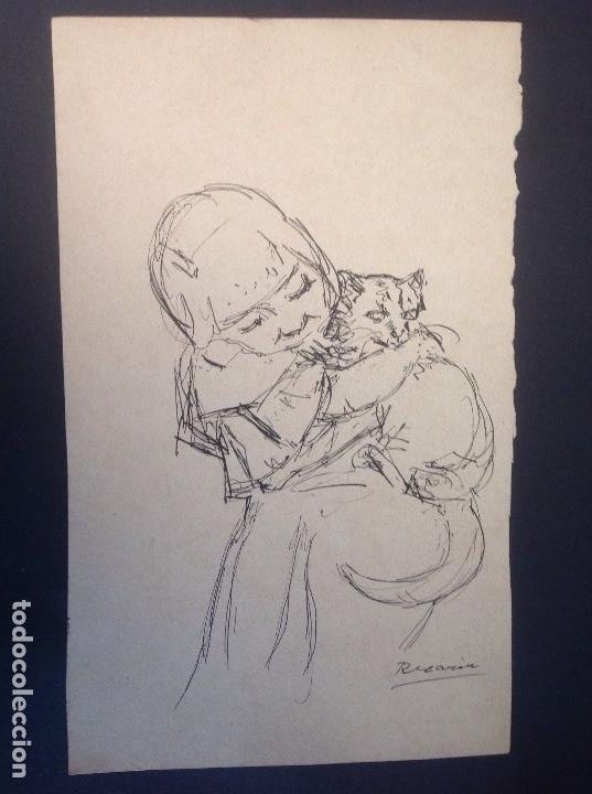 Arte: Ricardo Mar&iacute;n. Ni&ntilde;a con gato. - Foto 1