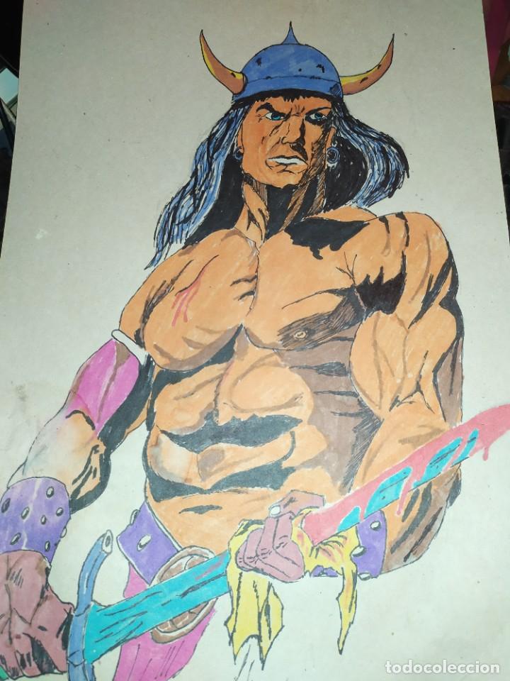 Arte: LOTE DOS DIBUJOS SOBRE CART&Oacute;N CONAN EL B&Aacute;RBARO VIKINGO FIRMADO JES&Uacute;S 2004