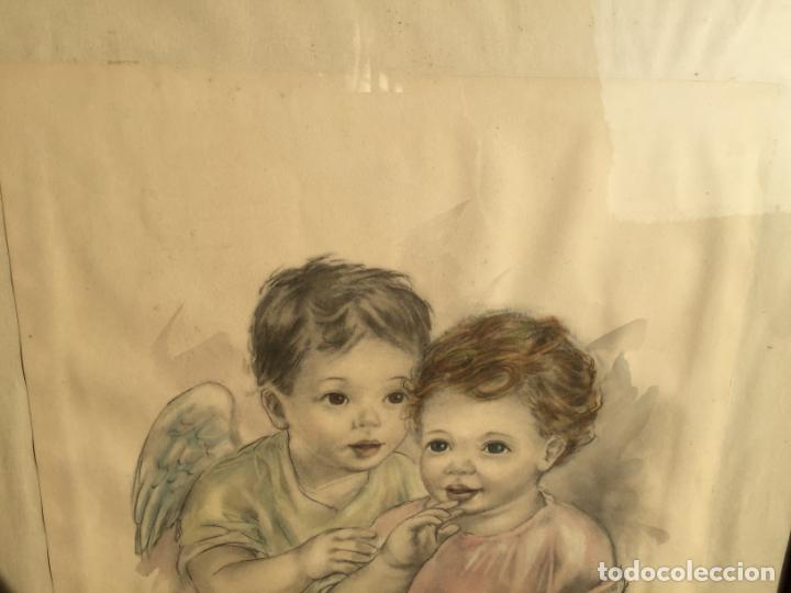 antiguo cuadro dibujo de niños hecho a mano por - Compra venta en  todocoleccion