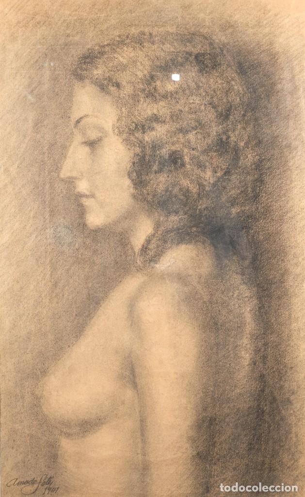 Kunst: Dibuji al carboncillo Desnudo femenino firmado Amad&oacute; Sol&eacute; 1941