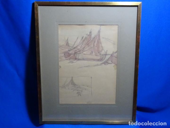 Arte: ANTIGUO DIBUJO ACUARELADO AN&Oacute;NIMO. - Foto 2