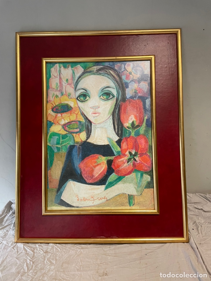 Arte: MATÍAS PALAU FERRÉ DIBUJO A PASTEL MUJER CON FLORES FIRMADO 100% ORIGINAL. Lote 246558300
