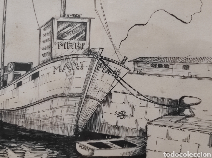 Arte: A. Lozano, barcos en el puerto, firmado A. Lozano 74. Enmarcado y con cristal 47x35cm Altea - Foto 5 - 253932355