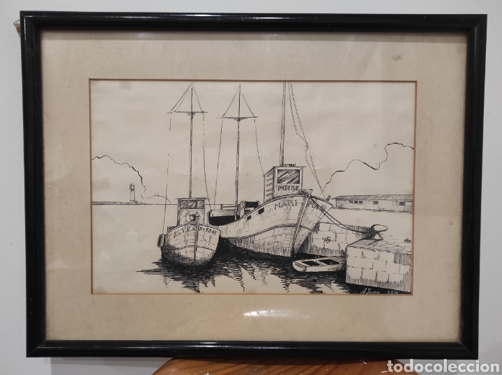 Arte: A. Lozano, barcos en el puerto, firmado A. Lozano 74. Enmarcado y con cristal 47x35cm Altea - Foto 1 - 253932355