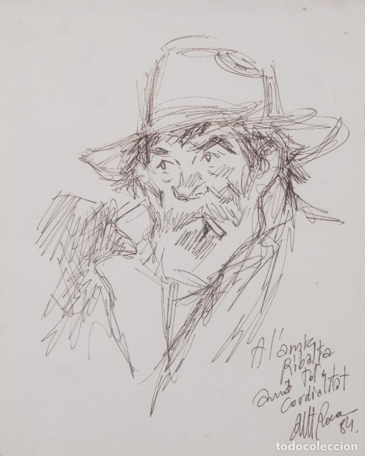Arte: Dibujo Retrato anciano dedicado al pintor Ribalta firmado Roca 1984