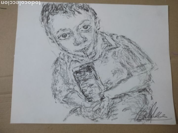 Arte: Ni&ntilde;o tomando zumo (original ) - Foto 1