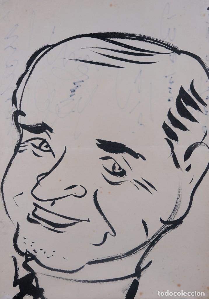 Arte: Dibujo a tinta Cabeza hombre firmado Pla Balmes 1997 Barcelona