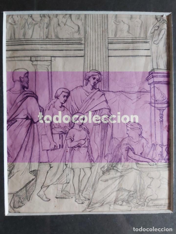 Arte: ‘Safo en su academia’, dibujo a lápiz de Carlos María Esquivel (1830-1867), de 23,5 x 19,5 cm... - Foto 1 - 290084128