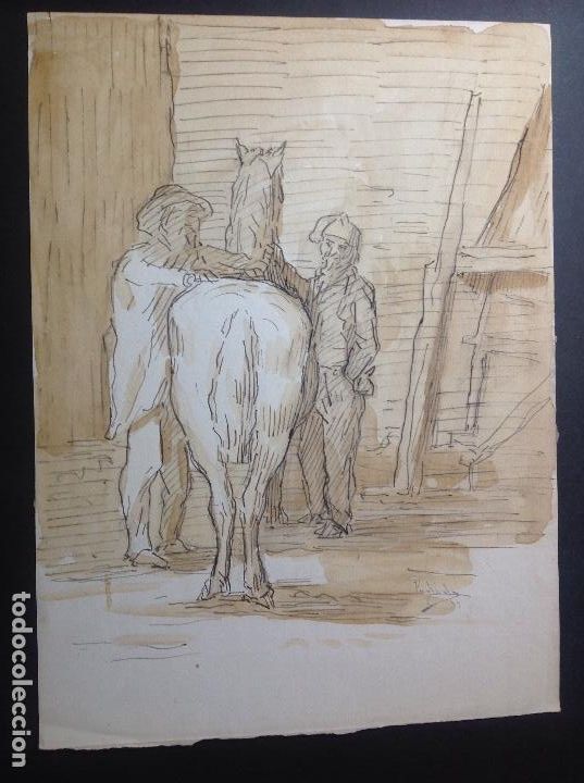 Arte: Pedro Ynglada. Cuidando al caballo. - Foto 1