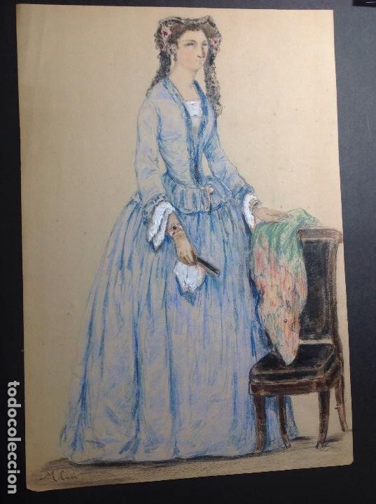 Arte: Manuel Cusi. Retrato de dama elegante. - Foto 1