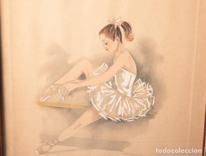 Arte: dibujo de bailarina enmarcado años 50 - Foto 2 - 309345653