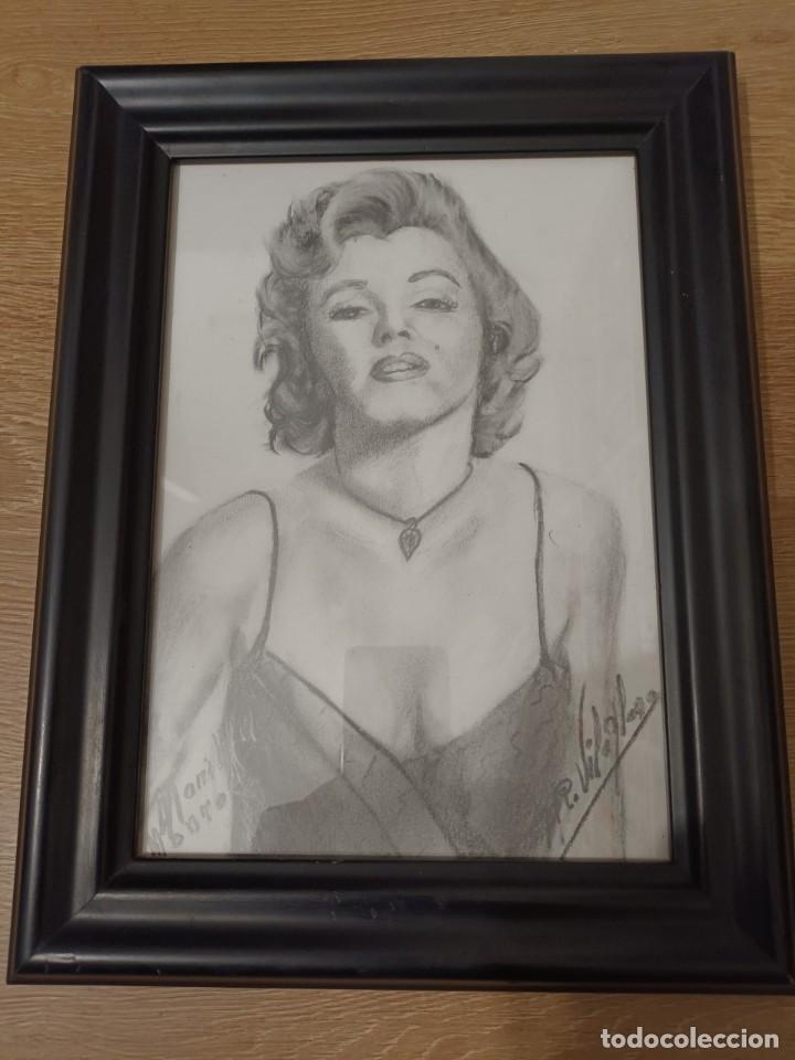 Art: DIBUJO DE UN RETRATO DE LA ACTRIZ MARILYN MONROE DEL AUTOR R. VILAPLANA ENMARCADO 34,5cm X 26,5cm