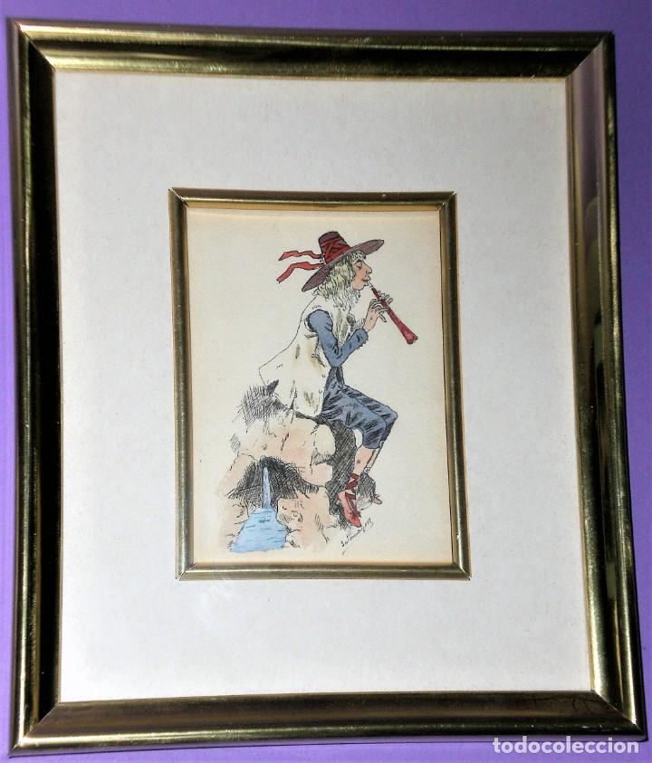 Kunst: DIBUJO FIRMADO DE FLAUTISTA.