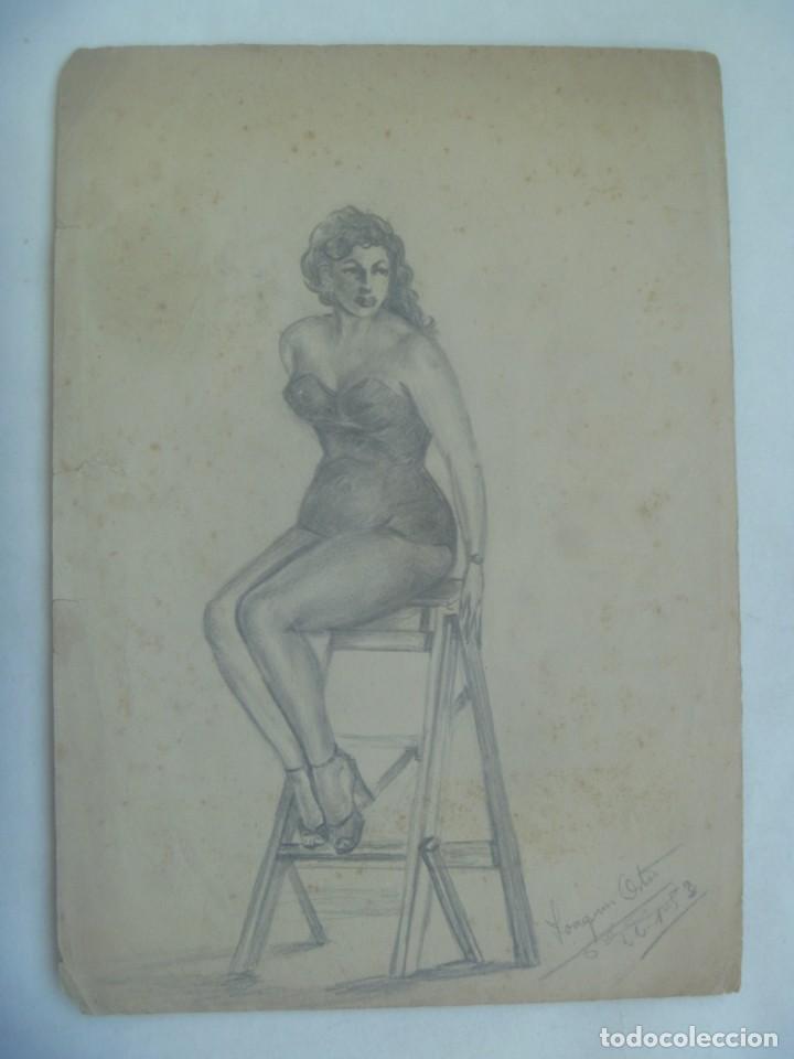 Arte: DIBUJO SEXI DE CHICA PIN UP SUBIDA EN ESCALERA. DE JOAQUIN ORTIZ