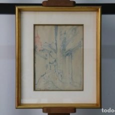 Arte: DIBUJO A LAPIZ ORIGINAL TOLEDO FECHADO 1914 - FIRMADO J MORALES - TAMAÑO MARCO 33 X 40 CM