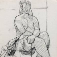Arte: JORDI CURÓS VENTURA (1930 - 2017) DIBUJO A CARBON DEL AÑO 49. RETRATO FEMENINO. 50 X 36 CM.