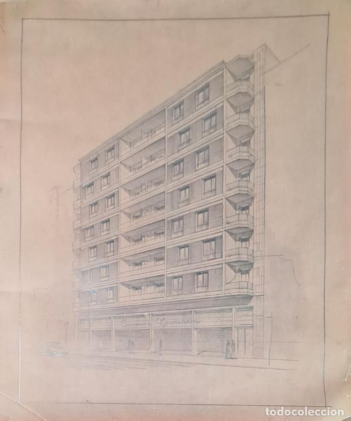 Arte: CONJUNTO DE 4 PLANOS DE EDIFICIO. DIBUJOS AL GRAFITO. A. BORRELL. 1962. - Foto 10