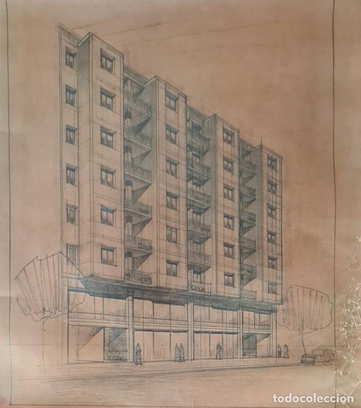 Arte: CONJUNTO DE 4 PLANOS DE EDIFICIO. DIBUJOS AL GRAFITO. A. BORRELL. 1962. - Foto 45