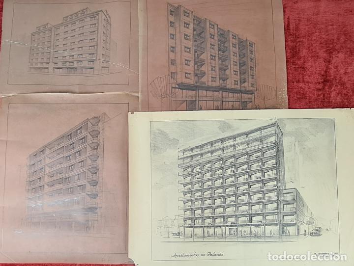 Arte: CONJUNTO DE 4 PLANOS DE EDIFICIO. DIBUJOS AL GRAFITO. A. BORRELL. 1962. - Foto 1