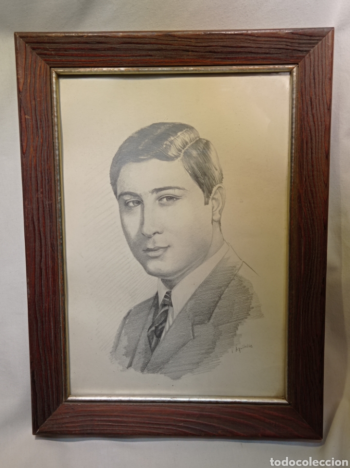 Art: ANTIGUO RETRATO A L&Aacute;PIZ FIRMADO V. AQUILELLA