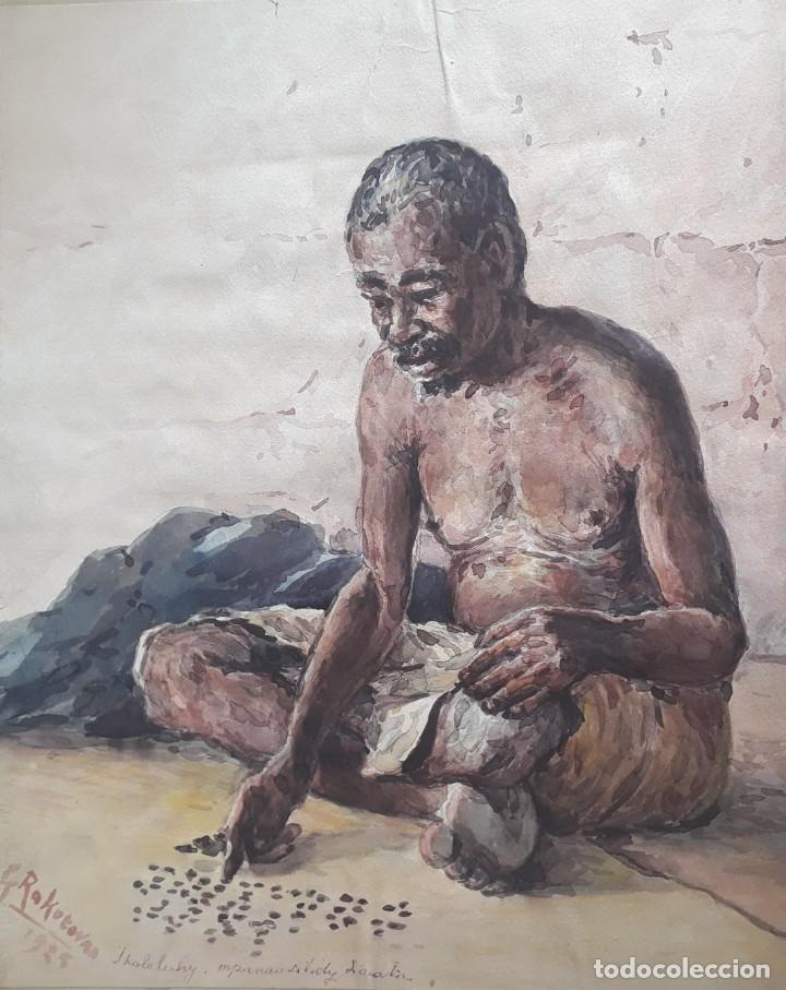 Arte: GASTON RAKOTOVAO. 1925. RECONOCIDO PINTOR Y NATURALISTA. FIRMA y FECHA. ACUARELA.