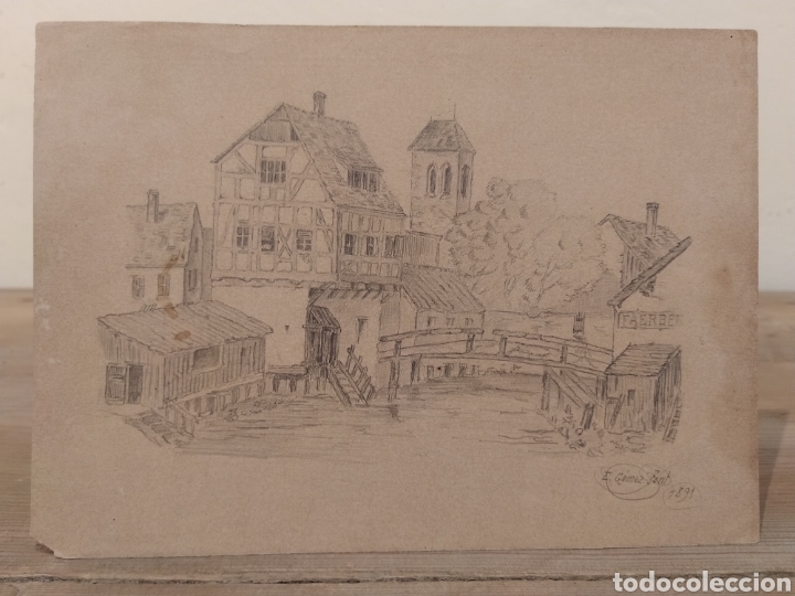 Arte: CONJUNTO DE 5 DIBUJOS DE ENRIC G&Oacute;MEZ FONT - EDIFICIOS - Foto 6