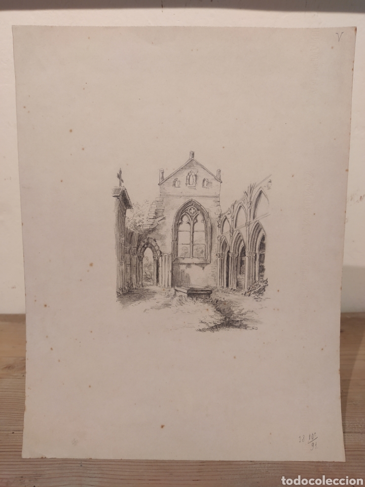Arte: CONJUNTO DE 4 DIBUJOS DE ENRIC G&Oacute;MEZ FONT - EDIFICIOS EN RUINAS - Foto 2