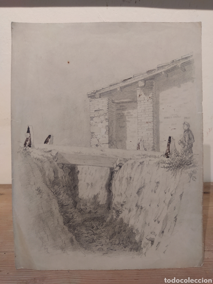 Arte: CONJUNTO DE 4 DIBUJOS DE ENRIC G&Oacute;MEZ FONT - EDIFICIOS EN RUINAS - Foto 3