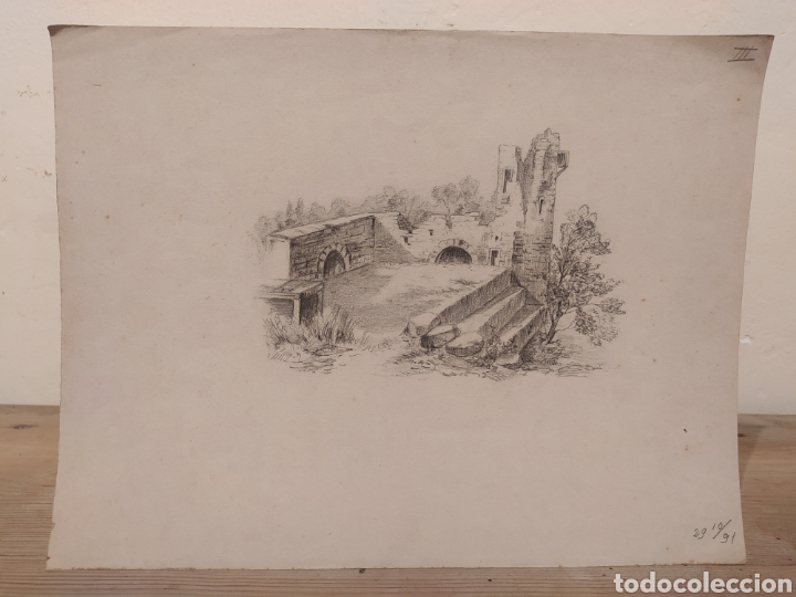 Arte: CONJUNTO DE 4 DIBUJOS DE ENRIC G&Oacute;MEZ FONT - EDIFICIOS EN RUINAS - Foto 4