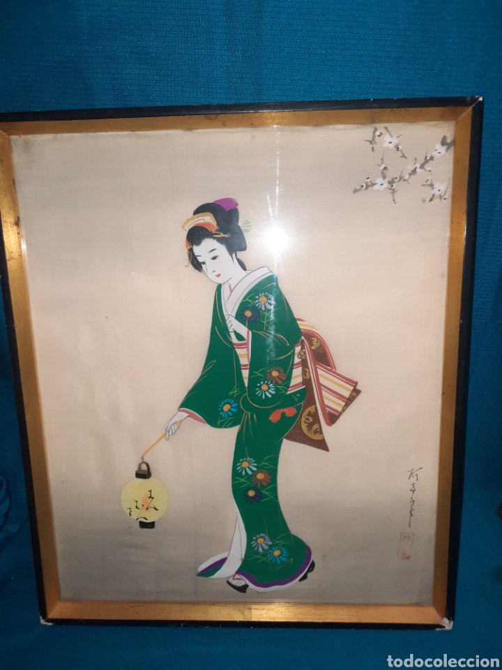 cuadro pintura japonesa sobre seda, - Comprar Contemporáneos siglo XX en todocoleccion - 342081533