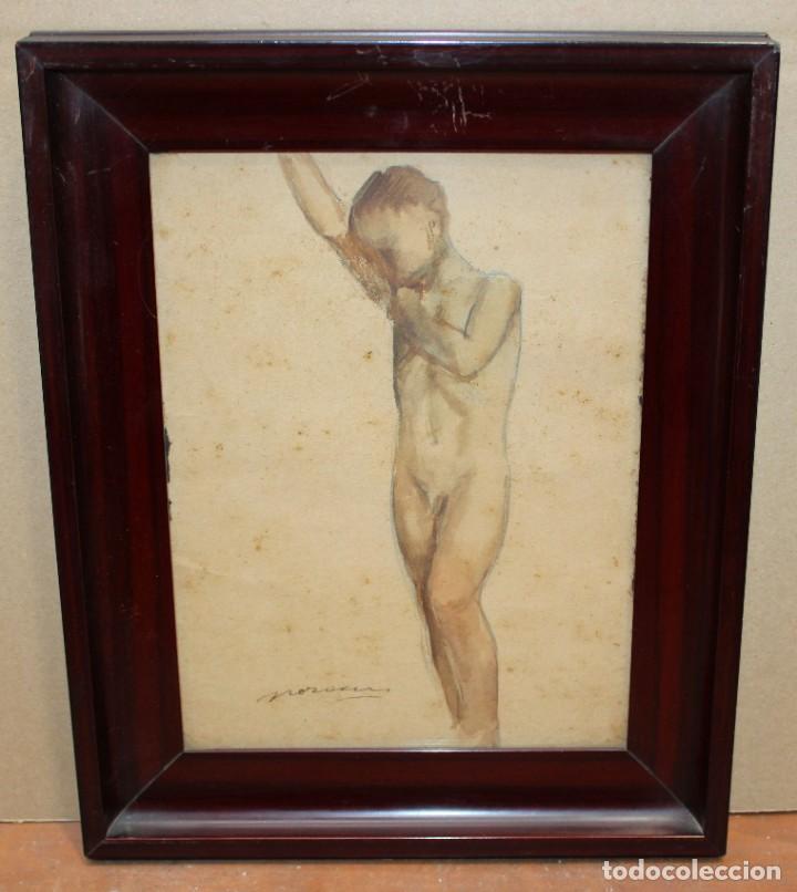 Kunst: JOAN BAPTISTA PORCAR (1889-1974) - NI&Ntilde;O DESNUDO - DIBUJO ACUARELADO - 22 X 16,5 CM.