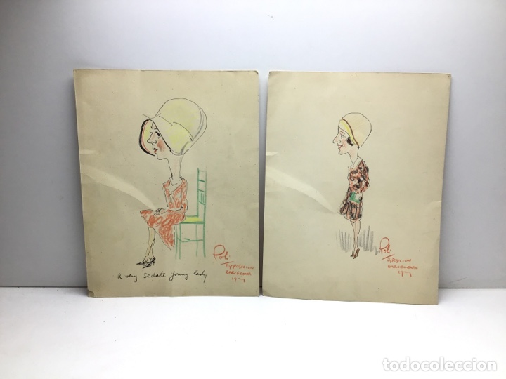 Arte: DOS CARICATURAS ORIGINALES DE POLI - EXPOSICION BARCELONA 1929