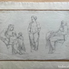 Arte: ESCUELA ITALIANA S. XIX . DIBUJO ORIGINAL SOBRE PAPEL , ESTUDIO DE FIGURAS CLÁSICAS