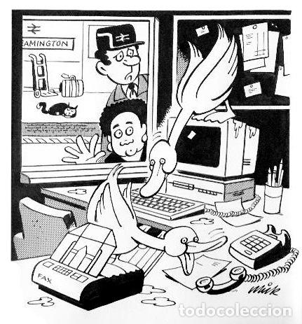 Art: ILUSTRACI&Oacute;N ORIGINAL ESTACI&Oacute;N TREN FERROCARRIL, BRITISH RAIL UNIFORM TRAIN GUARD, C&Oacute;MIC HUMOR INGL&Eacute;S