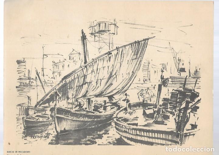 Art: PD-LAMINA DIBUJO DE BARCAS DE PESCADORES -FIRMA - GUILLERMO FRESQUET